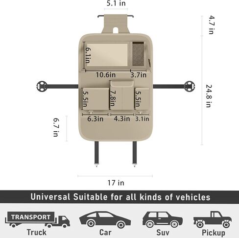 GMQ Back Seat Car Organizer 1 Pack,Backseat Organizer with Tray,Multifunctional Car Seat Back Storage Box with Foldable Tablet Holder (Black, Plain weave) in Kuwait