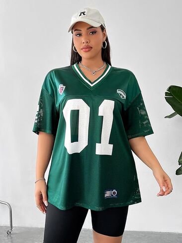 Verdusa Women's Plus Size Jersey T Shirts Hip Hop Short Sleeve Oversized Tee Tops Streetwear in Saudi Arabia