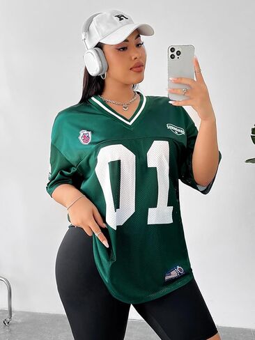 Verdusa Women's Plus Size Jersey T Shirts Hip Hop Short Sleeve Oversized Tee Tops Streetwear in Saudi Arabia