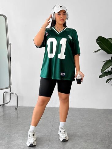 Verdusa Women's Plus Size Jersey T Shirts Hip Hop Short Sleeve Oversized Tee Tops Streetwear in Saudi Arabia