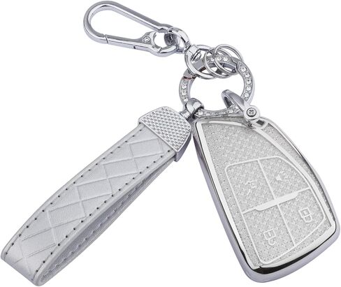 for 2025 2024 2023 Chevy key fob cover, Soft TPU Keys Protector Bling Key Fob Keychain for Colorado Equinox Silverado GMC Canyon Sierra 4 Button Smart Key, Silver Clear in Saudi Arabia