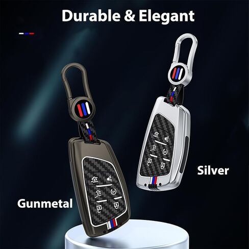 6 Button Heavy Metal Key Fob Cover, Compatible with 2021-2025 2026 GMC Yukon Denali Sierra, Fit for Chevy Silverado Suburban Tahoe Buick, with Carbon Fiber Pattern, Gunmetal (1 Pcs) in Kuwait