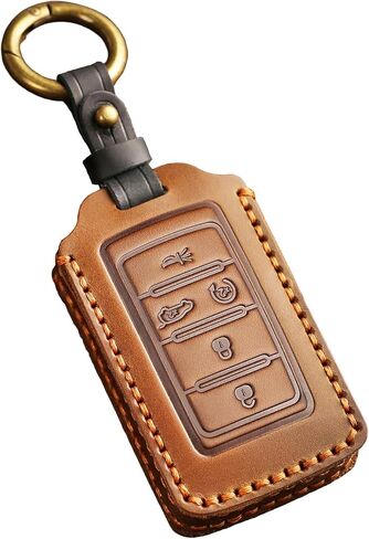 تغطية مفتاح جلدي سهلة لجيب 2021-2024 Grand Cherokee L Grand Wagoneer Key Case Case-keychain حامل المفتاح الذكي البني in Kuwait