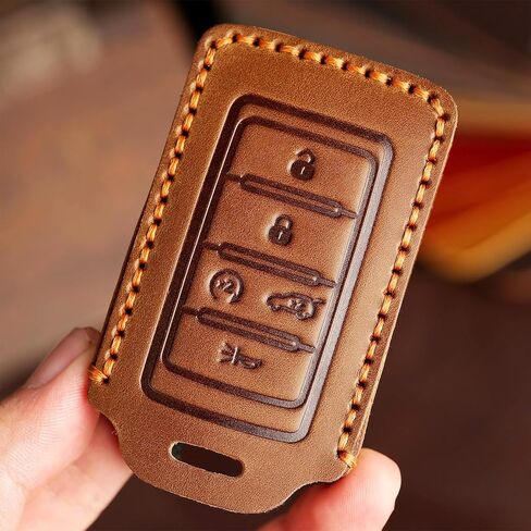 تغطية مفتاح جلدي سهلة لجيب 2021-2024 Grand Cherokee L Grand Wagoneer Key Case Case-keychain حامل المفتاح الذكي البني in Kuwait