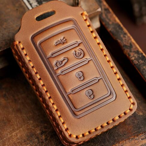 تغطية مفتاح جلدي سهلة لجيب 2021-2024 Grand Cherokee L Grand Wagoneer Key Case Case-keychain حامل المفتاح الذكي البني in Kuwait