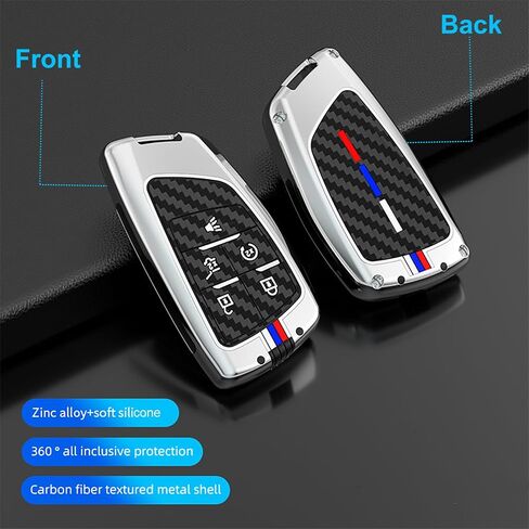 6 Button Heavy Metal Key Fob Cover, Compatible with 2021-2025 2026 GMC Yukon Denali Sierra, Fit for Chevy Silverado Suburban Tahoe Buick, with Carbon Fiber Pattern, Gunmetal (1 Pcs) in Kuwait
