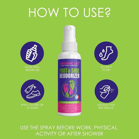 Organic Life Shoe Spray Deodorizer, Eliminator Spray for Foot and Shoe, Tea Tree & Witch Hazel Foot Spray and Shoe Freshener, Shoe Protector Spray, Odour Remover for Shoes in Saudi Arabia