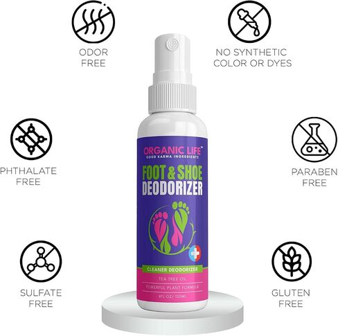 Organic Life Shoe Spray Deodorizer, Eliminator Spray for Foot and Shoe, Tea Tree & Witch Hazel Foot Spray and Shoe Freshener, Shoe Protector Spray, Odour Remover for Shoes in Saudi Arabia