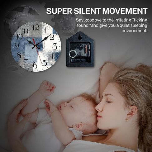 ArtSocket Wooden Wall Clock Silent Non-Ticking, Blue White Grey Abstract Painting Gray Vintage Round Wall Clocks Decor for Home Kitchen Living Room Office, Battery Operated(10 Inch) in Kuwait