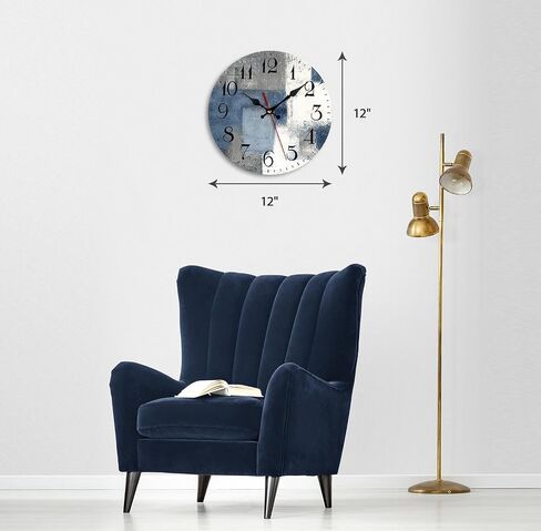 ArtSocket Wooden Wall Clock Silent Non-Ticking, Blue White Grey Abstract Painting Gray Vintage Round Wall Clocks Decor for Home Kitchen Living Room Office, Battery Operated(10 Inch) in Kuwait