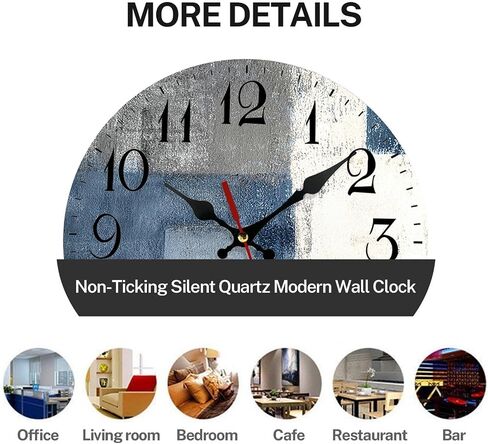 ArtSocket Wooden Wall Clock Silent Non-Ticking, Blue White Grey Abstract Painting Gray Vintage Round Wall Clocks Decor for Home Kitchen Living Room Office, Battery Operated(10 Inch) in Kuwait