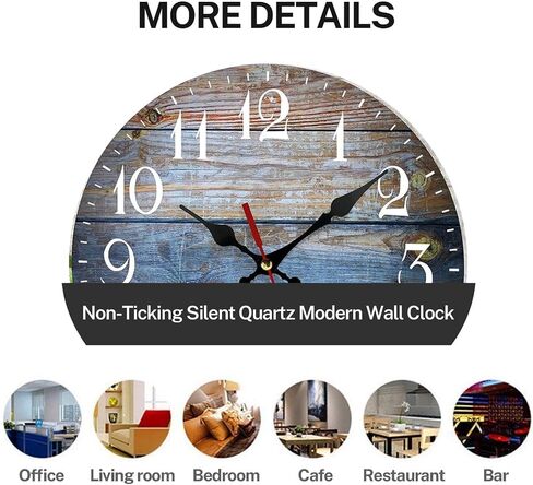 ArtSocket Wooden Wall Clock Silent Non-Ticking, Blue White Grey Abstract Painting Gray Vintage Round Wall Clocks Decor for Home Kitchen Living Room Office, Battery Operated(10 Inch) in Kuwait