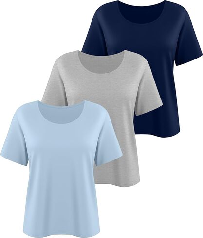 3 Pack Women's Plus Size Cotton Shirts, Scoop Neck Short Sleeve Casual Tops Summer Basic Tunic Tees in Kuwait