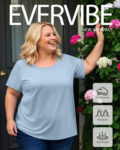 3 Pack Women's Plus Size Cotton Shirts, Scoop Neck Short Sleeve Casual Tops Summer Basic Tunic Tees in Kuwait