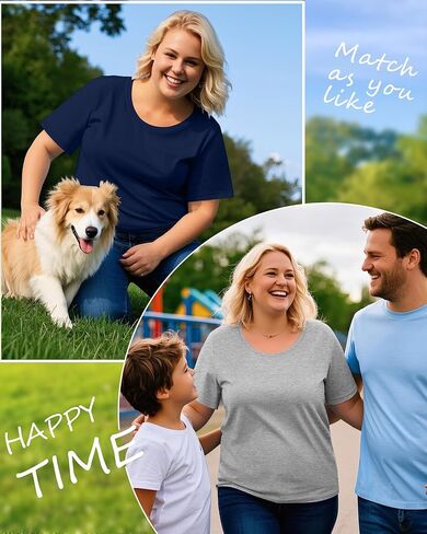 3 Pack Women's Plus Size Cotton Shirts, Scoop Neck Short Sleeve Casual Tops Summer Basic Tunic Tees in Kuwait