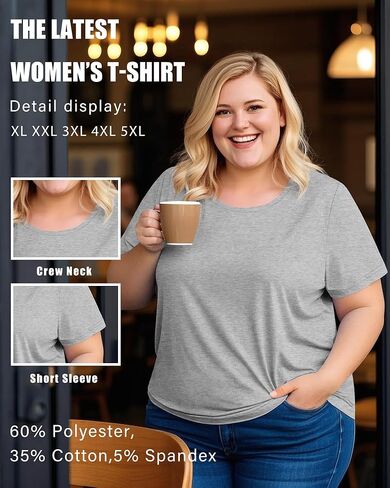 3 Pack Women's Plus Size Cotton Shirts, Scoop Neck Short Sleeve Casual Tops Summer Basic Tunic Tees in Kuwait