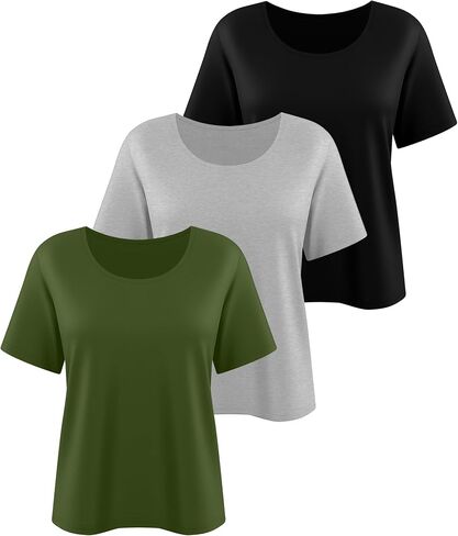 3 Pack Women's Plus Size Cotton Shirts, Scoop Neck Short Sleeve Casual Tops Summer Basic Tunic Tees in Saudi Arabia