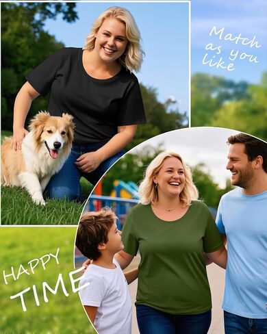 3 Pack Women's Plus Size Cotton Shirts, Scoop Neck Short Sleeve Casual Tops Summer Basic Tunic Tees in Saudi Arabia