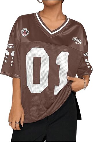 SOLY HUX Women's Plus Size Jersey Shirts Letter Graphic Sports T-Shirts Loose Football Blokecore Tee Tops in Saudi Arabia