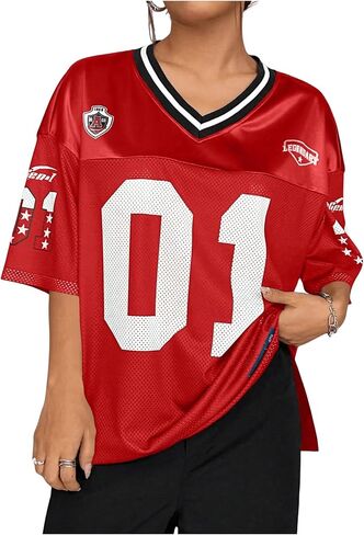 SOLY HUX Women's Plus Size Jersey Shirts Letter Graphic Sports T-Shirts Loose Football Blokecore Tee Tops in Kuwait