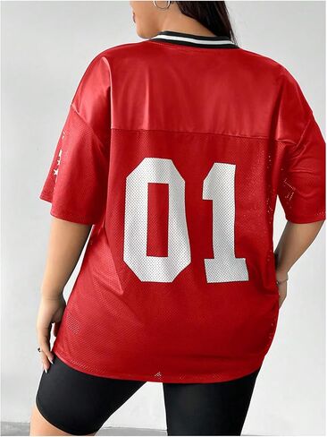 SOLY HUX Women's Plus Size Jersey Shirts Letter Graphic Sports T-Shirts Loose Football Blokecore Tee Tops in Kuwait