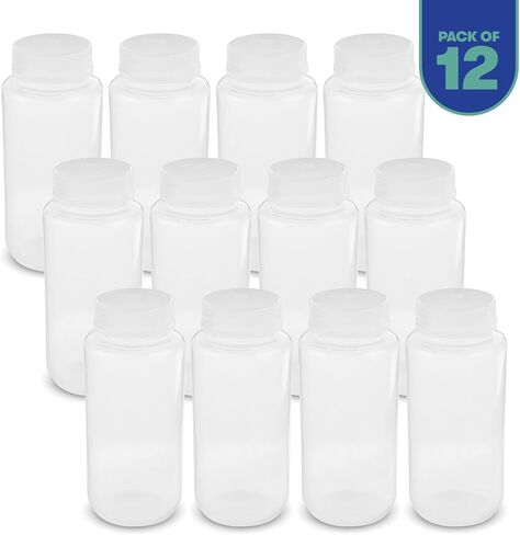 United Scientific® Unistore™ - Sample Containers with Lids - Laboratory Grade Polypropylene Wide Mouth Reagent Bottle - 16 Oz Bottles with Screw Caps (500ml), Plastic Bottles with Lids, Pack of 12 in Kuwait