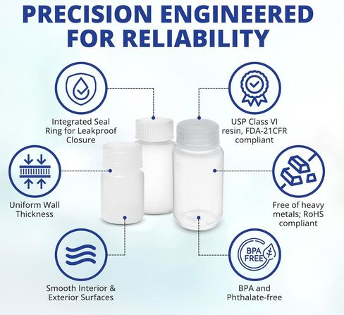 United Scientific® Unistore™ - Sample Containers with Lids - Laboratory Grade Polypropylene Wide Mouth Reagent Bottle - 16 Oz Bottles with Screw Caps (500ml), Plastic Bottles with Lids, Pack of 12 in Kuwait