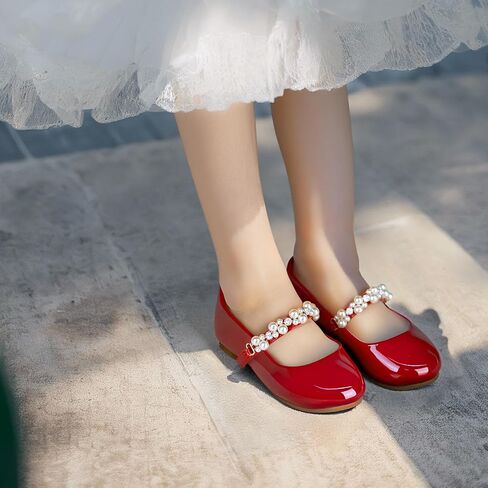 Toddler Mary Janes Ballet Dress Flats Flower Girl Sparkly Pearl Shoes in Saudi Arabia
