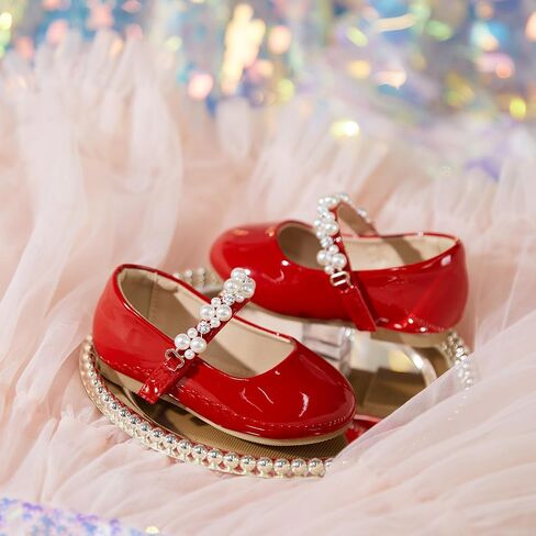 Toddler Mary Janes Ballet Dress Flats Flower Girl Sparkly Pearl Shoes in Saudi Arabia