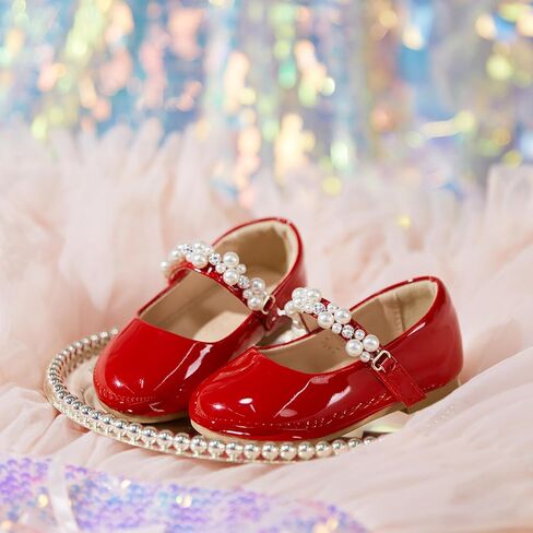 Toddler Mary Janes Ballet Dress Flats Flower Girl Sparkly Pearl Shoes in Saudi Arabia