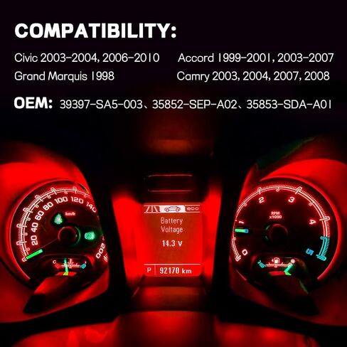 10PCS T3 Neo Wedge LED Car Instrument Cluster Dashboard Gauge Bulb, 8mm Interior Dash Board Indication Light Replacement, Compatible with 35853-SDA-A01 Accord Civic Camry (White) in Saudi Arabia
