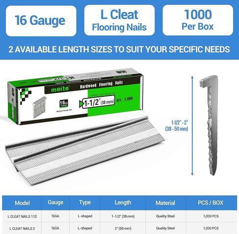 meite 16 Gauge Flooring Nails 2 Inch, 16GA L Cleat Nails Hardwood Flooring Nails for Flooring Nailer Gun (1,000 Counts) in Kuwait