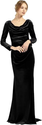 Cowl Neck Velvet Bridesmaid Dress for Women 2024 Long Sleeve Pleated Mermaid Wedding Guest Dress with Slit in Saudi Arabia