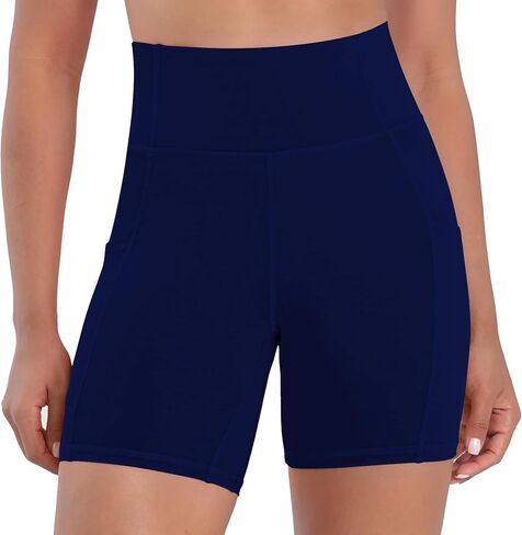 شورتات راكب الدراجة النارية نساء عالية الخصر السيطرة على اليوغا شورتات تجريب مع جيوب للياقة البدنية الرياضية الجري in Kuwait