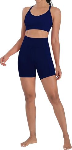 شورتات راكب الدراجة النارية نساء عالية الخصر السيطرة على اليوغا شورتات تجريب مع جيوب للياقة البدنية الرياضية الجري in Kuwait