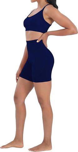 شورتات راكب الدراجة النارية نساء عالية الخصر السيطرة على اليوغا شورتات تجريب مع جيوب للياقة البدنية الرياضية الجري in Kuwait