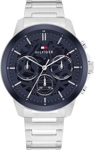 Tommy Hilfiger Men 3H's 3H Quartz Multifunction Watch - سوار من الفولاذ المقاوم للصدأ مع قرص هيكل عظمي شفاف - 5 أجهزة الصراف الآلي مقاومة للماء - ساعة الكلاسيكية الحديثة - هدية له - 44 ملم in Kuwait