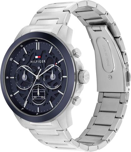 Tommy Hilfiger Men 3H's 3H Quartz Multifunction Watch - سوار من الفولاذ المقاوم للصدأ مع قرص هيكل عظمي شفاف - 5 أجهزة الصراف الآلي مقاومة للماء - ساعة الكلاسيكية الحديثة - هدية له - 44 ملم in Kuwait