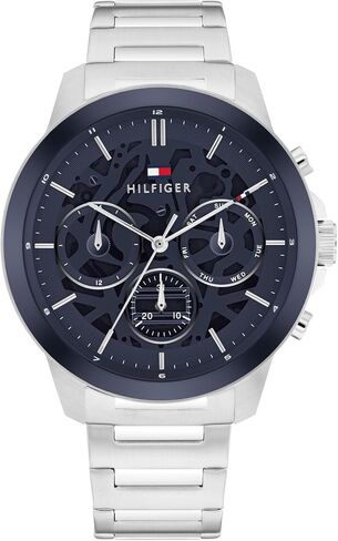 Tommy Hilfiger Men 3H's 3H Quartz Multifunction Watch - سوار من الفولاذ المقاوم للصدأ مع قرص هيكل عظمي شفاف - 5 أجهزة الصراف الآلي مقاومة للماء - ساعة الكلاسيكية الحديثة - هدية له - 44 ملم in Kuwait