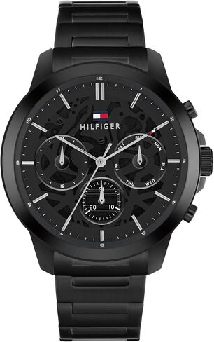 Tommy Hilfiger Men 3H's 3H Quartz Multifunction Watch - سوار من الفولاذ المقاوم للصدأ مع قرص هيكل عظمي شفاف - 5 أجهزة الصراف الآلي مقاومة للماء - ساعة الكلاسيكية الحديثة - هدية له - 44 ملم in Saudi Arabia