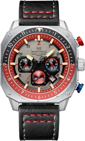 NAVIFORCE MEN MAND FASHION SPORT يشاهد مربعًا عسكريًا كبيرًا في ساعة معصم كرونوغراف ماء مع يدي مضيئة ، حزام جلدي in Kuwait