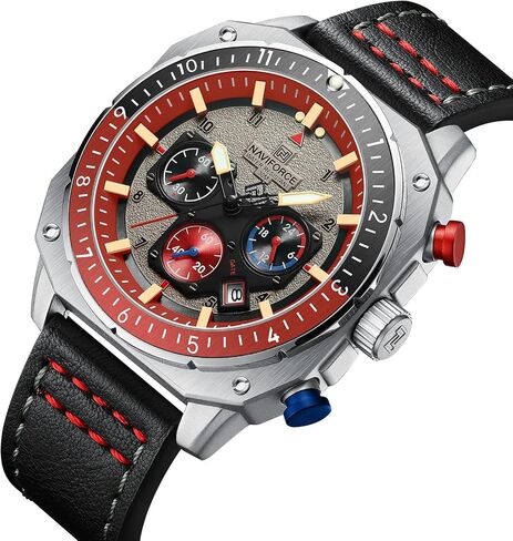 NAVIFORCE MEN MAND FASHION SPORT يشاهد مربعًا عسكريًا كبيرًا في ساعة معصم كرونوغراف ماء مع يدي مضيئة ، حزام جلدي in Kuwait