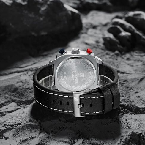 NAVIFORCE MEN MAND FASHION SPORT يشاهد مربعًا عسكريًا كبيرًا في ساعة معصم كرونوغراف ماء مع يدي مضيئة ، حزام جلدي in Kuwait