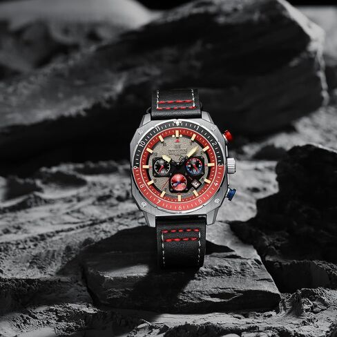 NAVIFORCE MEN MAND FASHION SPORT يشاهد مربعًا عسكريًا كبيرًا في ساعة معصم كرونوغراف ماء مع يدي مضيئة ، حزام جلدي in Kuwait