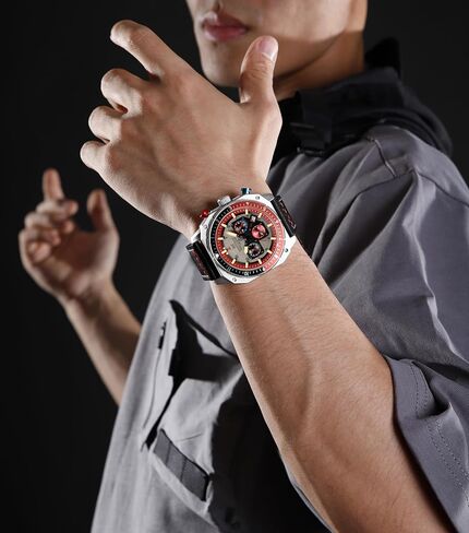 NAVIFORCE MEN MAND FASHION SPORT يشاهد مربعًا عسكريًا كبيرًا في ساعة معصم كرونوغراف ماء مع يدي مضيئة ، حزام جلدي in Kuwait