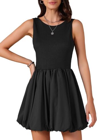 Allegra K Women's Bubble Dress Sleeveless Crew Neck Backless Mini Sundress Summer Tank Dresses in Saudi Arabia
