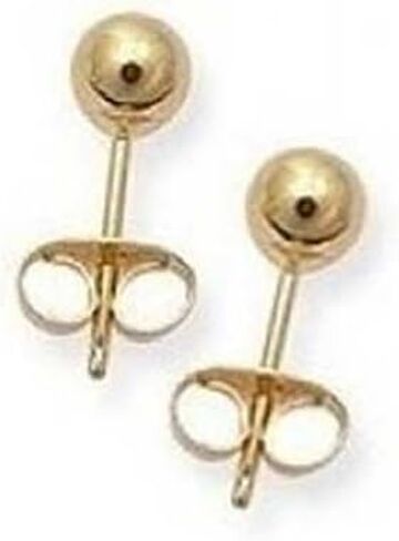 Tiny Simple Hollow Cartilage Ear Lobe Bead Round Ball Real 14K Yellow Drop Wire Gold Stud Earrings For Women Teen 3MM 4MM 5MM in Saudi Arabia