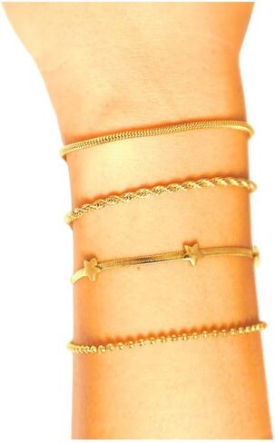 14K Real Gold Plated Jewelry Set for Women, Waterproof Gold Bracelets for Women, Premium– Non-Tarnish, Dainty & Cute Jewelry, bracelets for women trendy. gold plated bracelets for women in Saudi Arabia