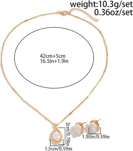 Lume&Thread 18K Gold-Plated Pearl Jewelry Set - Dainty Pearl Necklace & Earrings for Women, Chic Gold-Plated Design, Perfect for Daily Wear & Special Occasions, Ideal Gift for Mom, Girlfriend, Friend in Saudi Arabia