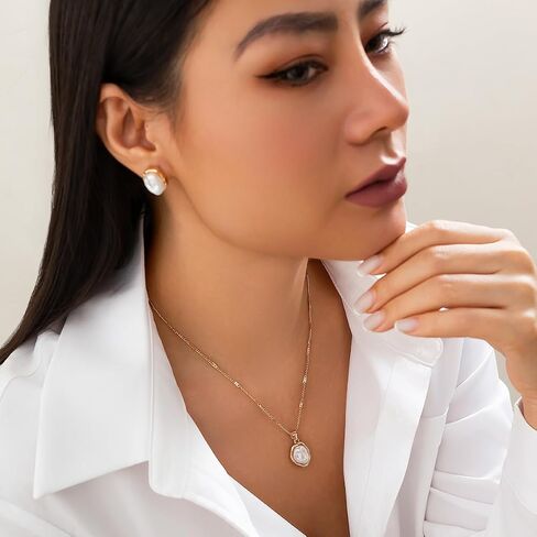 Lume&Thread 18K Gold-Plated Pearl Jewelry Set - Dainty Pearl Necklace & Earrings for Women, Chic Gold-Plated Design, Perfect for Daily Wear & Special Occasions, Ideal Gift for Mom, Girlfriend, Friend in Saudi Arabia